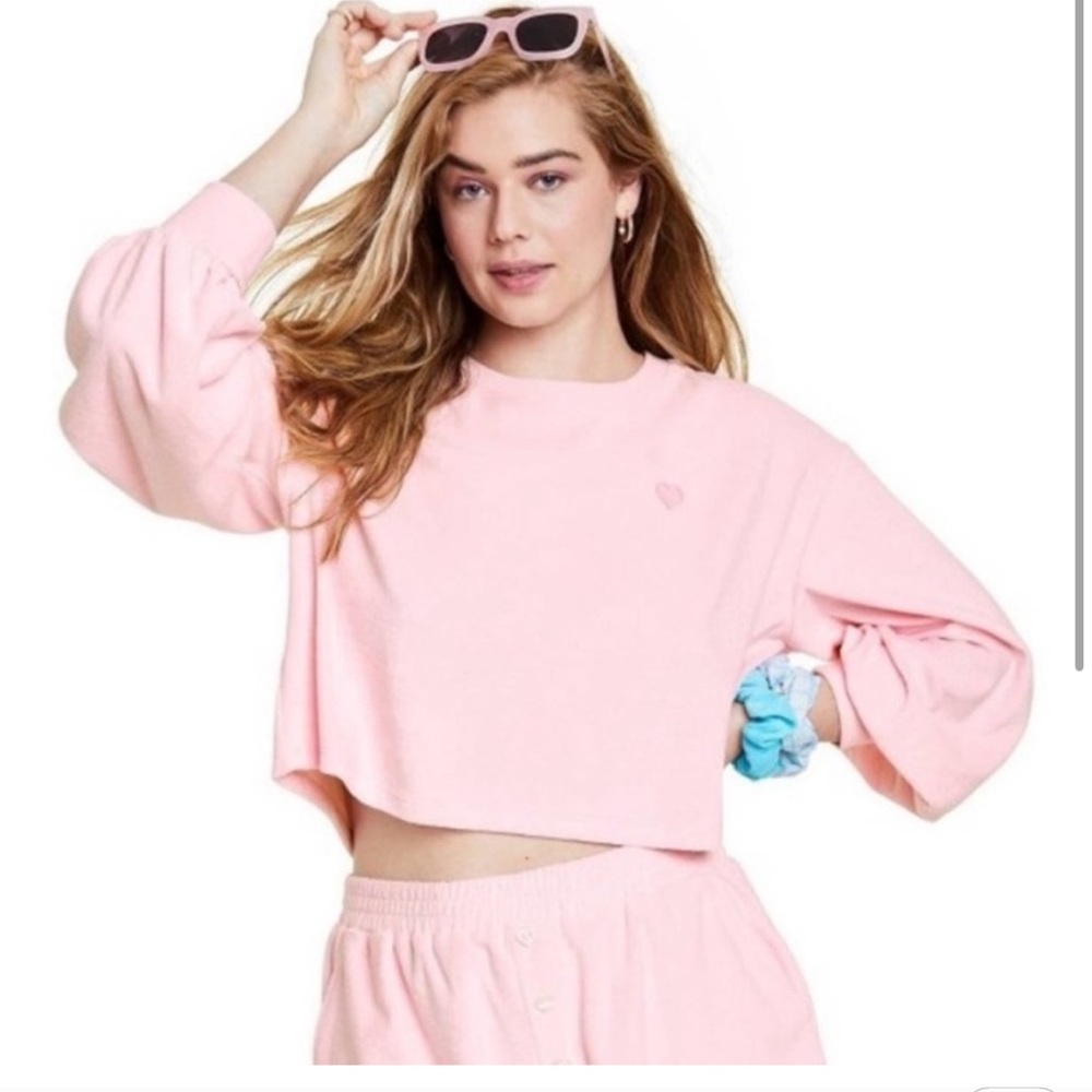 Stoney Clover Lane x Target Cropped Sweatshirt Pale Pink Terry Women’s M NWT